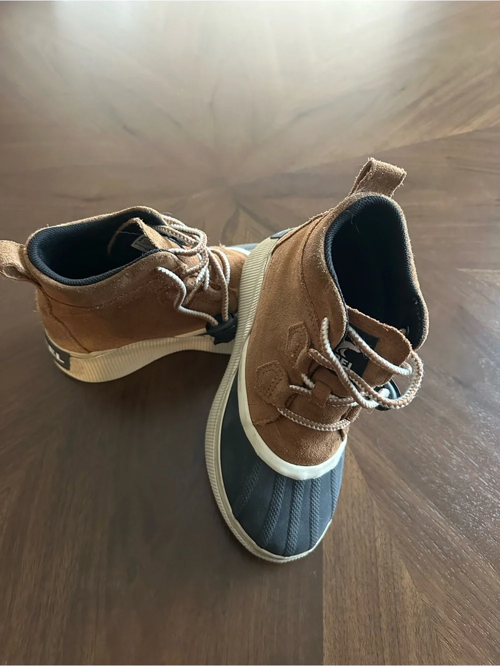 Sorel Kids Tan Suede and Gray Waterproof Duck Boots